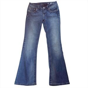 Miss Me Rhinestone Pocket Bootcut Jeans Size 28 Mid Wash Denim